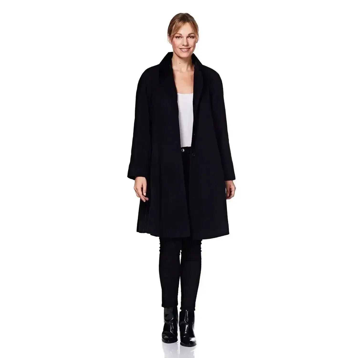 Wool Blend Oversized Velvet Trim Swing Coat (8026) - Femstylo