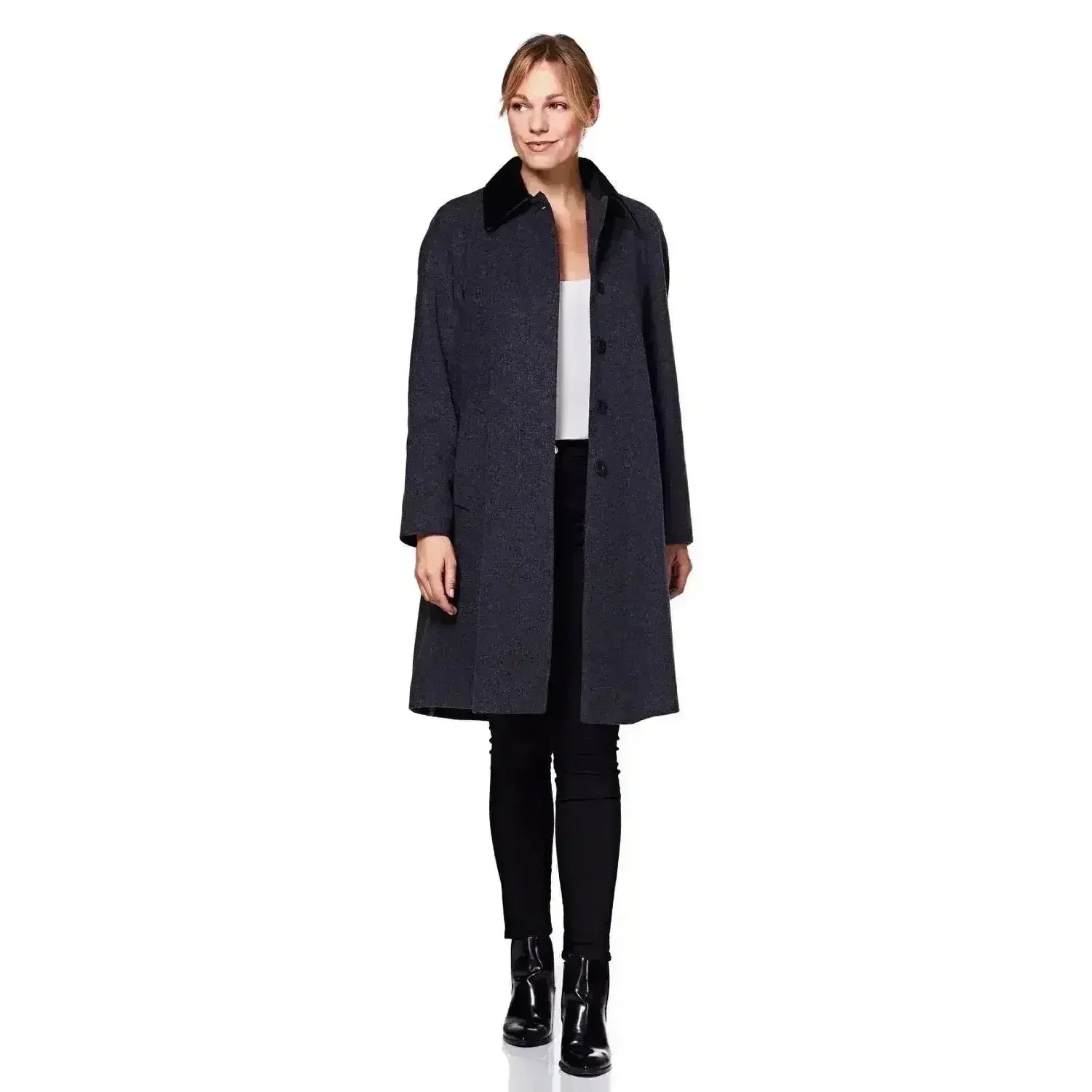 Wool Blend Oversized Velvet Trim Swing Coat (8026) - Femstylo