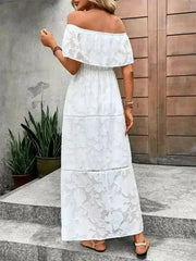 Off-Shoulder Short Sleeve Maxi Dress - Femstylo