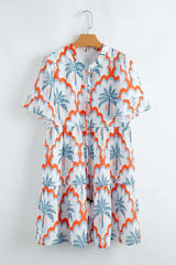 Orange Palm Tree Print Short Sleeve Flowy Dress - Femstylo