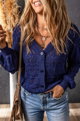 Green Lightweight Buttoned Front Crochet Cardigan