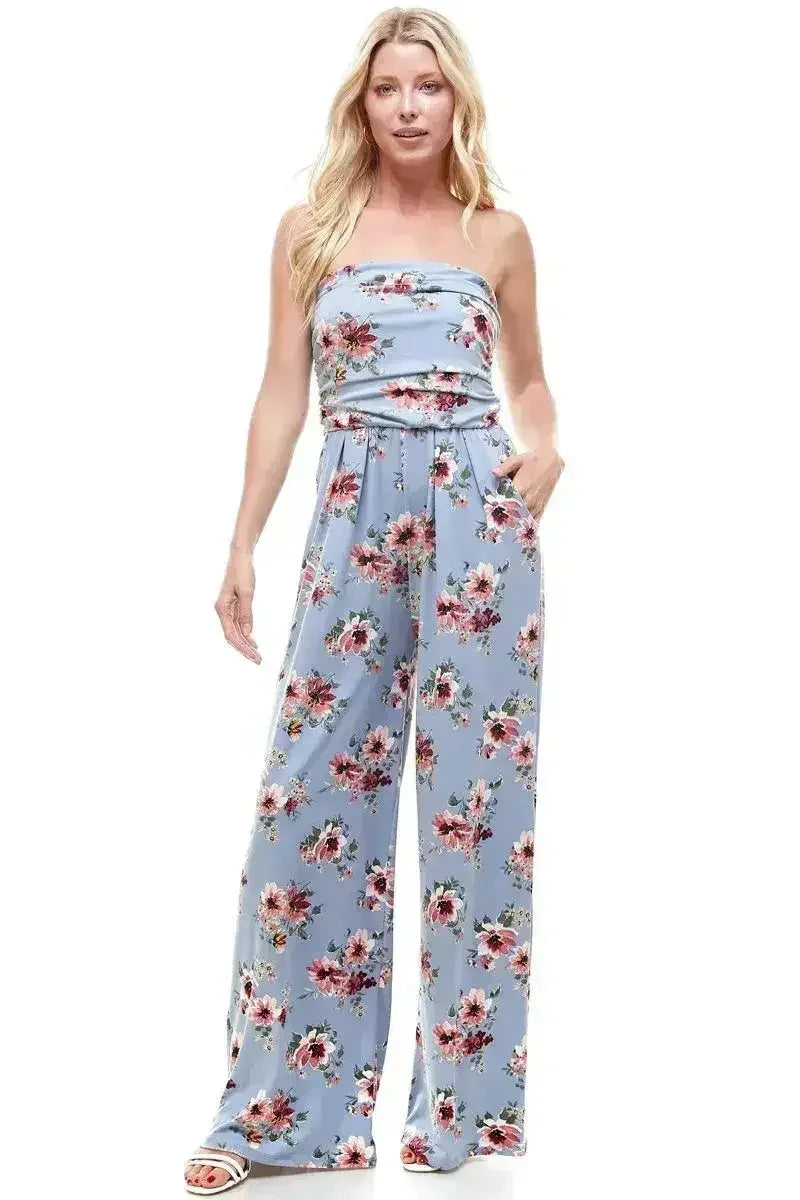 Women Floral Strapless Jumpsuit - Femstylo