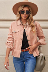 Pink Corduroy Button Jacket | Women's Structured Outerwear - Femstylo