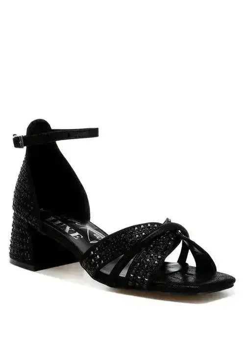 Babylon Low Block Heel Rhinestone Sandals - Femstylo