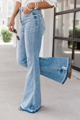 Blue Light Wash High Waisted Bell Bottom Jeans - Femstylo