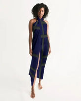 Sheer Sarong Swimsuit Cover Up Wrap / Geometric Dark Blue and Green - Femstylo