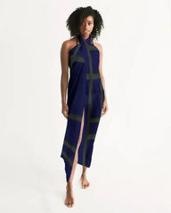 Sheer Sarong Swimsuit Cover Up Wrap / Geometric Dark Blue and Green - Femstylo