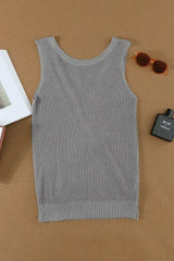 Gray Crisscross Hollow-out Knit Tank Top - Femstylo
