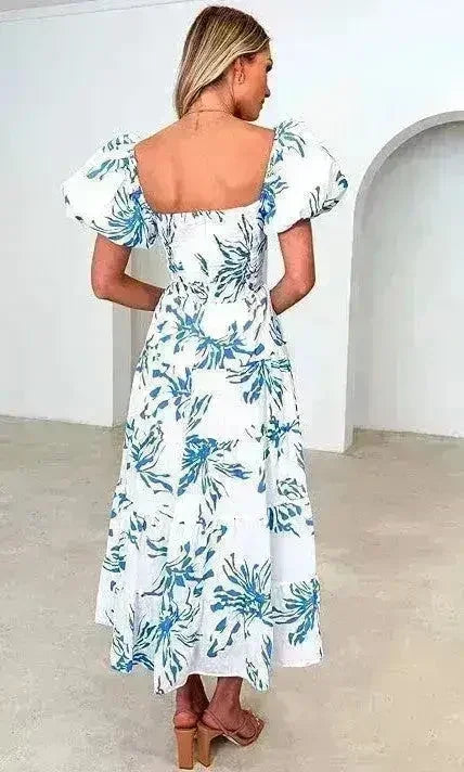 Puff Sleeve Maxi Dress - Romantic Flowy Dress | Femstylo - Femstylo