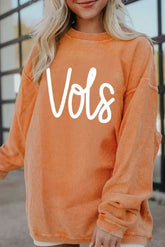 Orange Vols Letter Graphic Crinkle Ribbed Oversized Sweatshirt - Femstylo