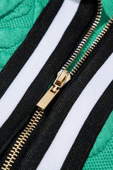 Sea Green Jacquard Textured Quarter Zipper Pop of Color Neckline Dress