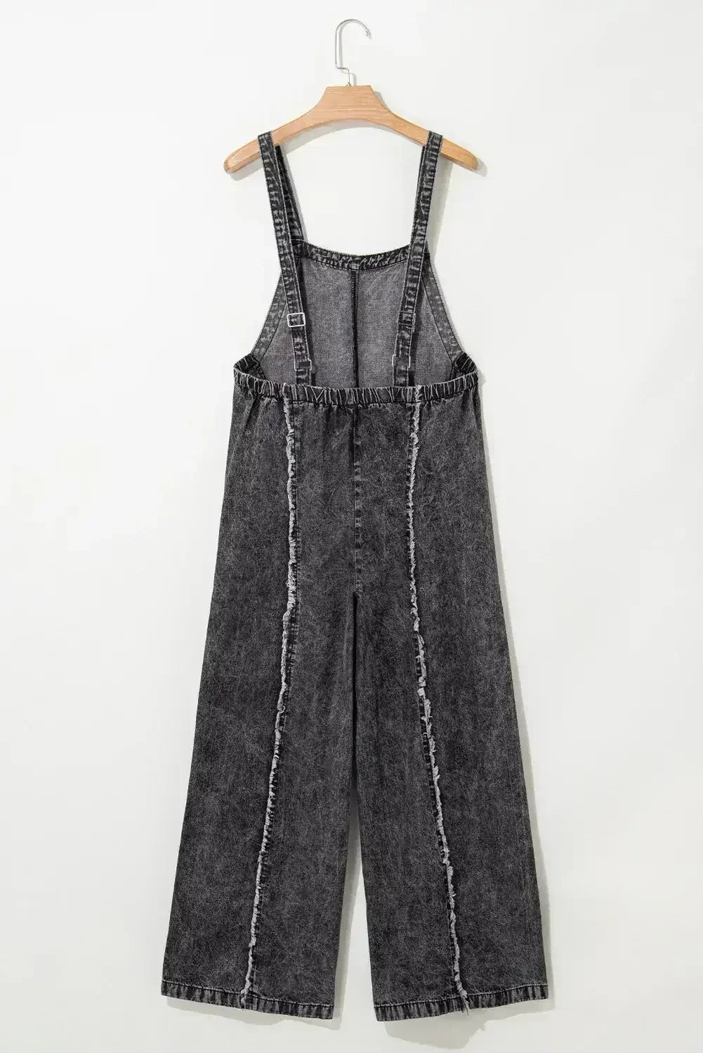 Blue Light Wash Frayed Exposed Seam Wide Leg Denim Overalls - Femstylo
