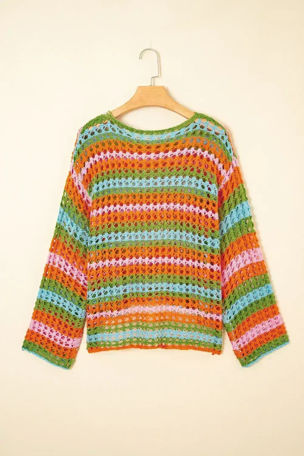 Purple Striped Hollow Knit Summer Beach Cover Up - Femstylo