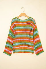 Purple Striped Hollow Knit Summer Beach Cover Up - Femstylo