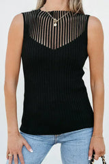 Black Mesh Cutout Knit Vest - Edgy Ribbed Design | Femstylo - Femstylo