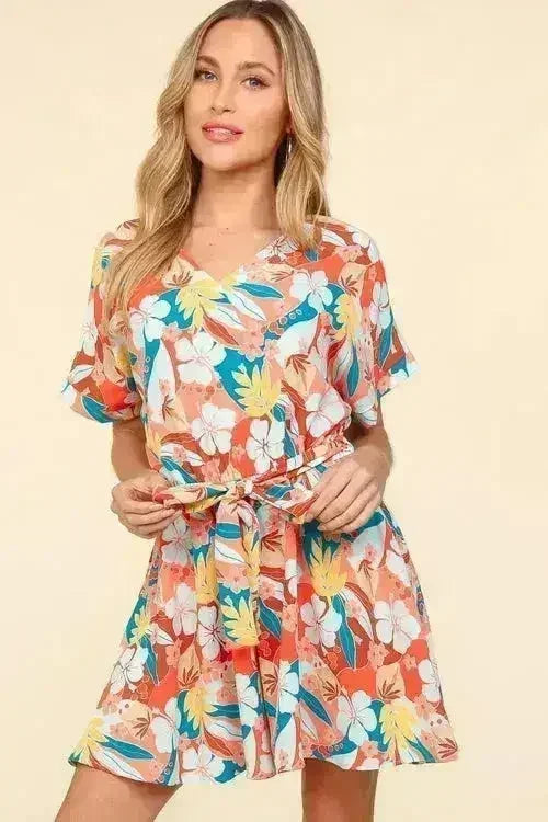 Tropical Floral Romper | Tied Waist Summer Jumpsuit | Femstylo - Femstylo