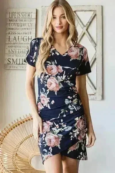 Ruched Floral Mini Dress – Vibrant Plus-Size Summer Style - Femstylo