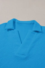 White Textured V Neck Collared Split Hem T Shirt - Femstylo