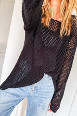 Smoke Gray Crochet Hollow-out Knit Sweater
