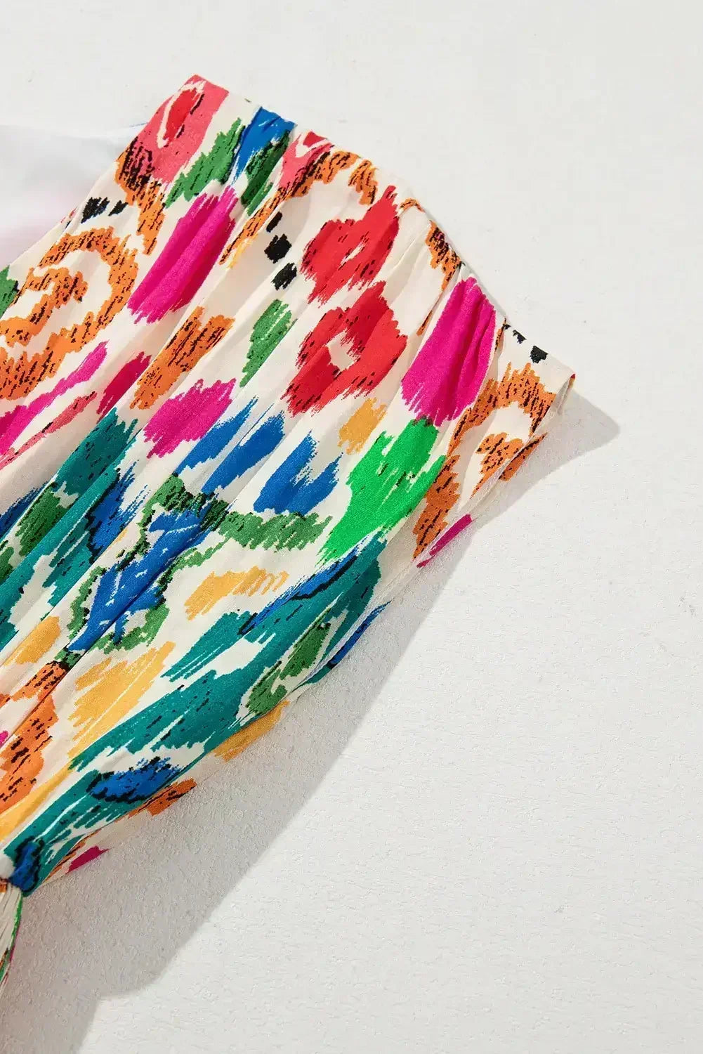 Sky Blue Abstract Print V Neck Dolman Sleeve Ruffle Tiered Mini Dress - Femstylo