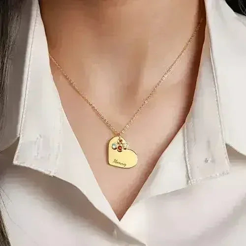 Family Birthstone Necklace, Grandma Gift Birthstone, Heart Necklace - Femstylo