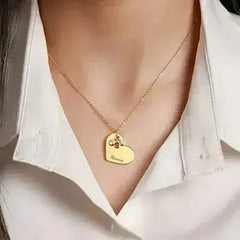 Family Birthstone Necklace, Grandma Gift Birthstone, Heart Necklace - Femstylo
