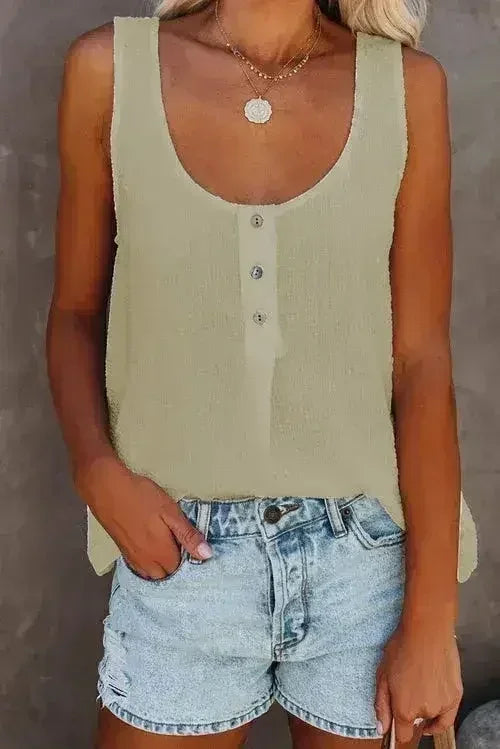 Button Textured Cotton Tank Top - Femstylo