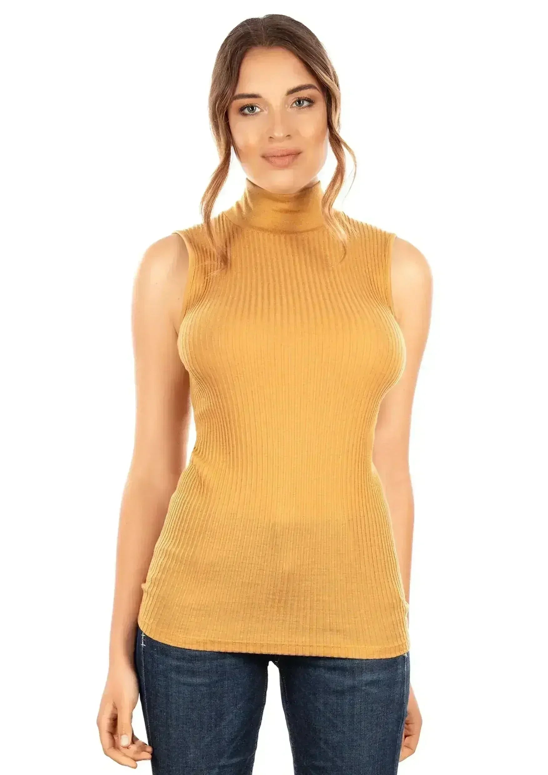 EGI Exclusive Collections Merino Wool Blend Mock Neck Sleeveless Top. - Femstylo