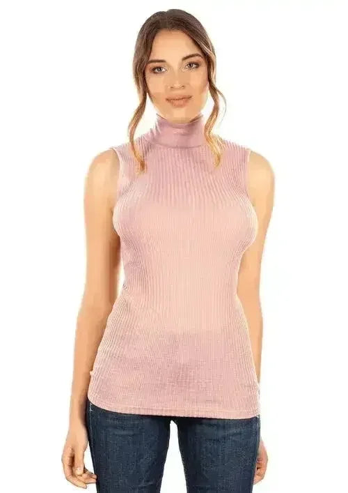 EGI Exclusive Collections Merino Wool Blend Mock Neck Sleeveless Top. - Femstylo