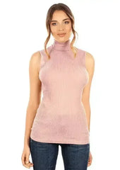 EGI Exclusive Collections Merino Wool Blend Mock Neck Sleeveless Top. - Femstylo