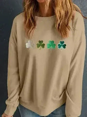 Embroidered Clover Pattern Round Neck Sweatshirt - Femstylo