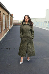 Quilted Single Breasted Longline Hooded Coat - Femstylo