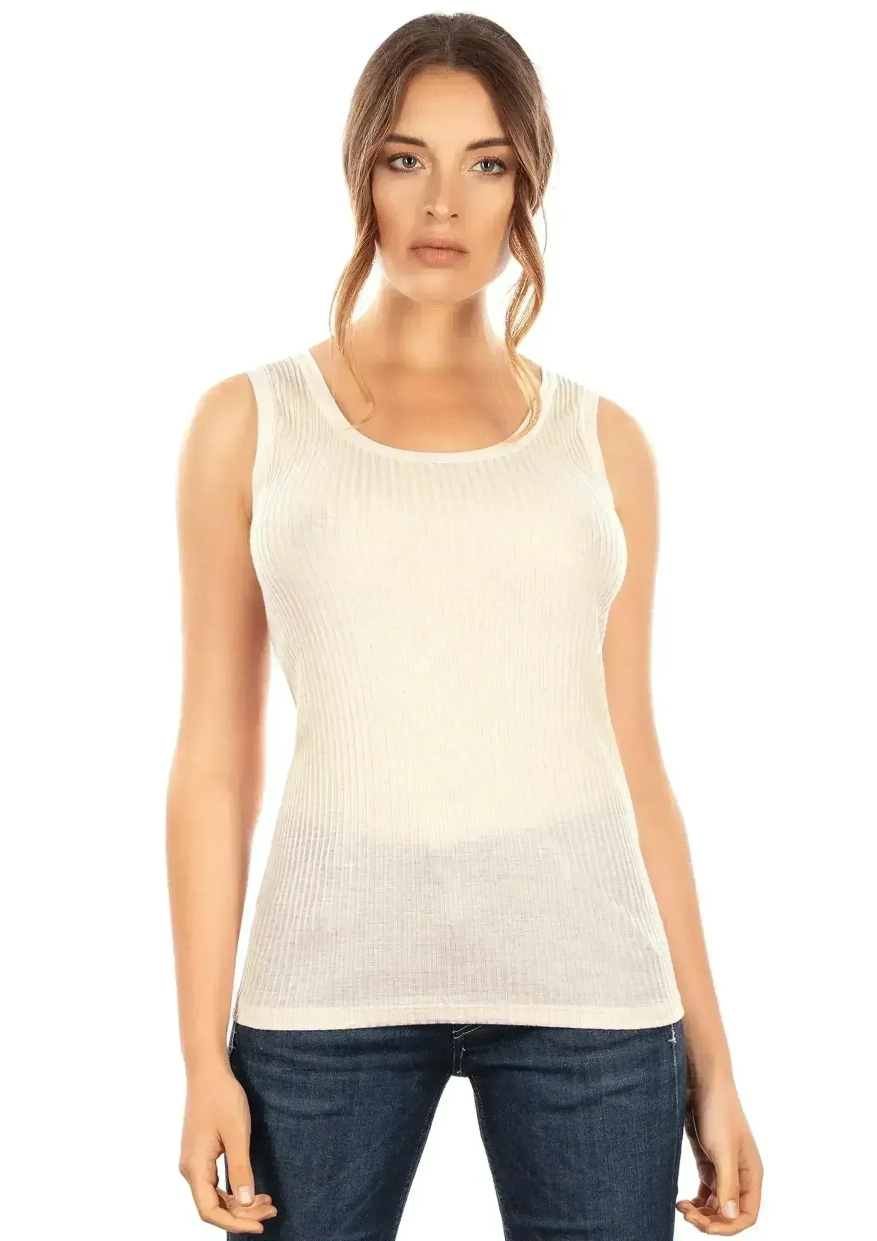 EGI Exclusive Collections Merino Wool Blend Tank Top with Tulle Trim. - Femstylo