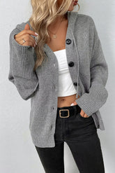 Medium Grey Hooded Button Up Drop Shoulder Sweater Cardigan