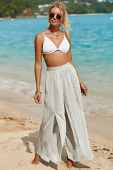 Striped Printed Slit Wide Leg High Waist Pants - Femstylo