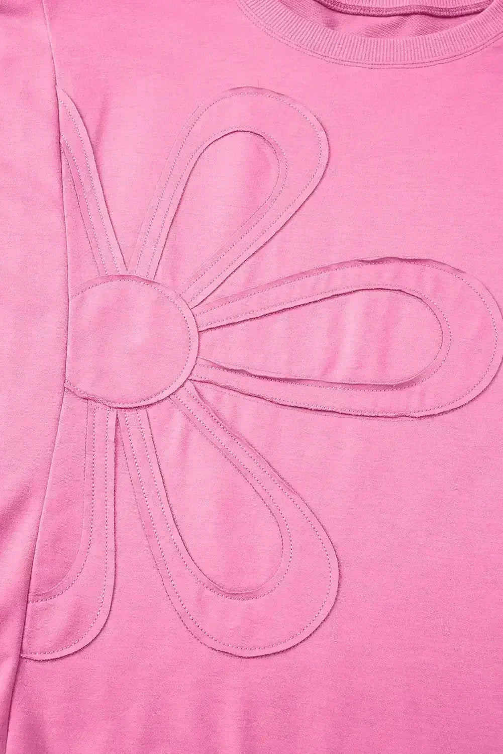 Clearly Aqua Solid Color Floral Patched Half Sleeve Tunic Top - Femstylo