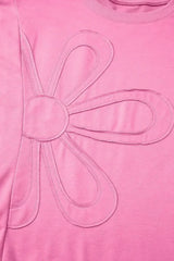 Clearly Aqua Solid Color Floral Patched Half Sleeve Tunic Top - Femstylo