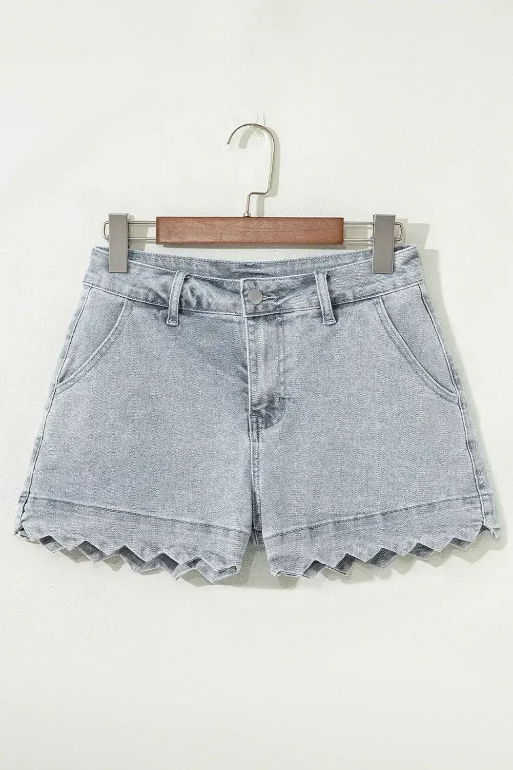 Sail Blue Scalloped Hemline Light Wash Denim Shorts - Femstylo