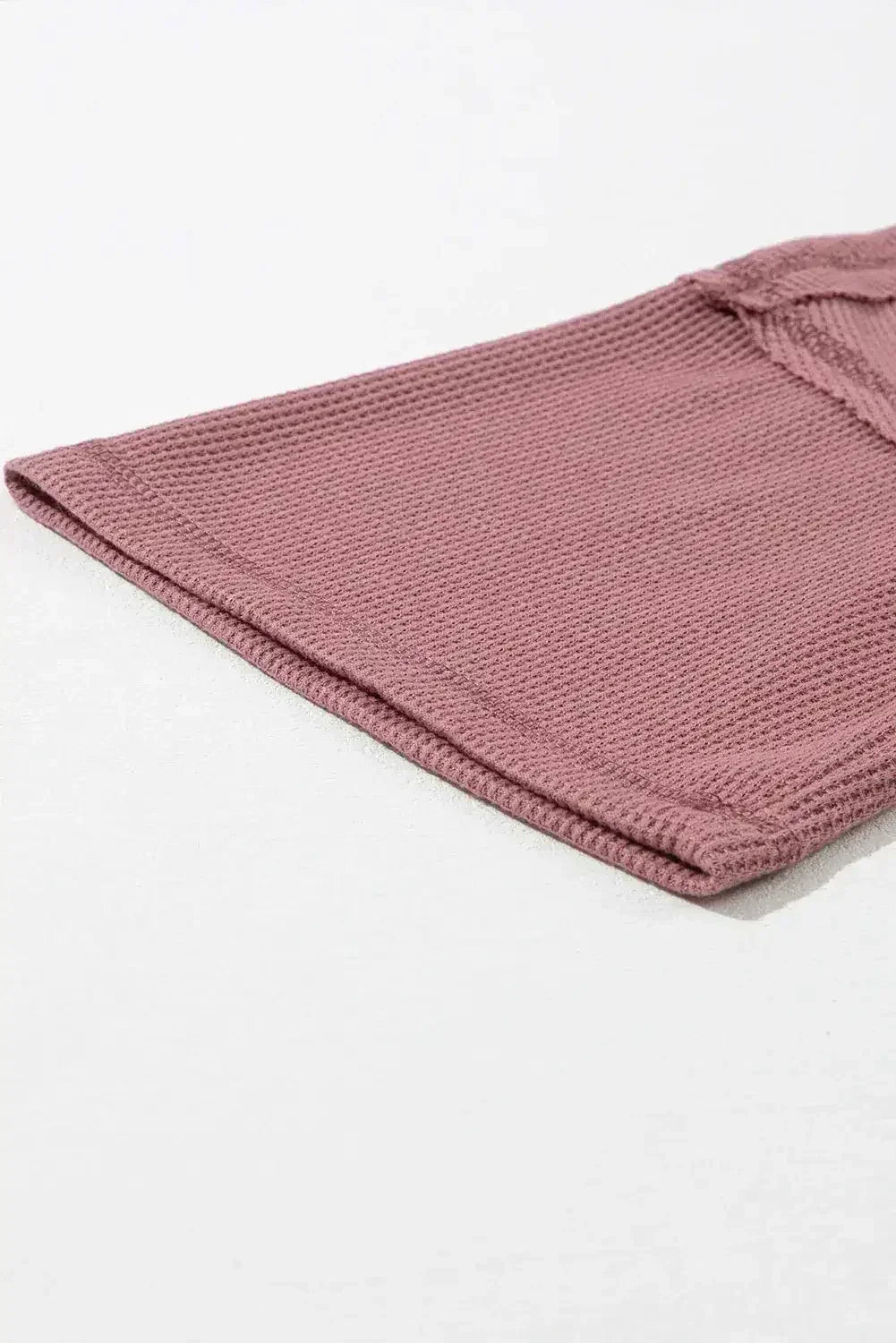 Blue Exposed Seam Drop Sleeve V Neck Waffle Textured Top - Femstylo