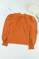 Orange Chiffon Blouse - Bubble Sleeves & Mock Neck | Femstylo - Femstylo
