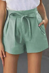Tie Waist Casual Shorts with Pockets - Femstylo