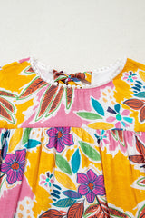 Pink Tropical Floral Bell Sleeve Loose Mini Dress