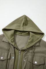 Laurel Green Solid Color Textured Patchwork Flap Pocket Shacket