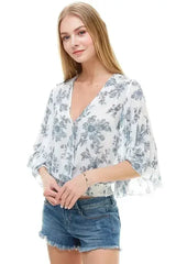 LONG SLEEVE SURPLICE FLORAL TOP | FEMSTYLO - Femstylo