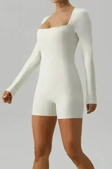 Square Neck Long Sleeve Active Romper - Femstylo