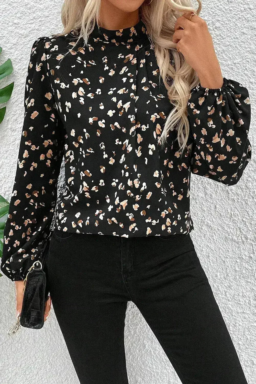 White Leopard Print Lantern Sleeve Blouse | Femstylo - Femstylo