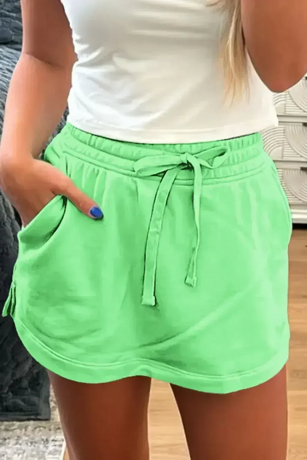 Black French Terry Drawstring Mini Skort with Pockets - Femstylo