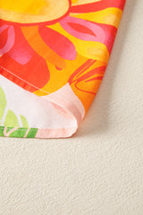 Beige Floral Print Shirred Detail Puff Sleeve Flowy Maxi Dress