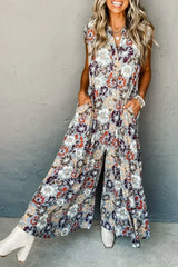 Sky Blue Floral Sleeveless Pocketed Wide Leg Jumpsuit - Femstylo