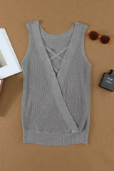 Gray Crisscross Hollow-out Knit Tank Top - Femstylo